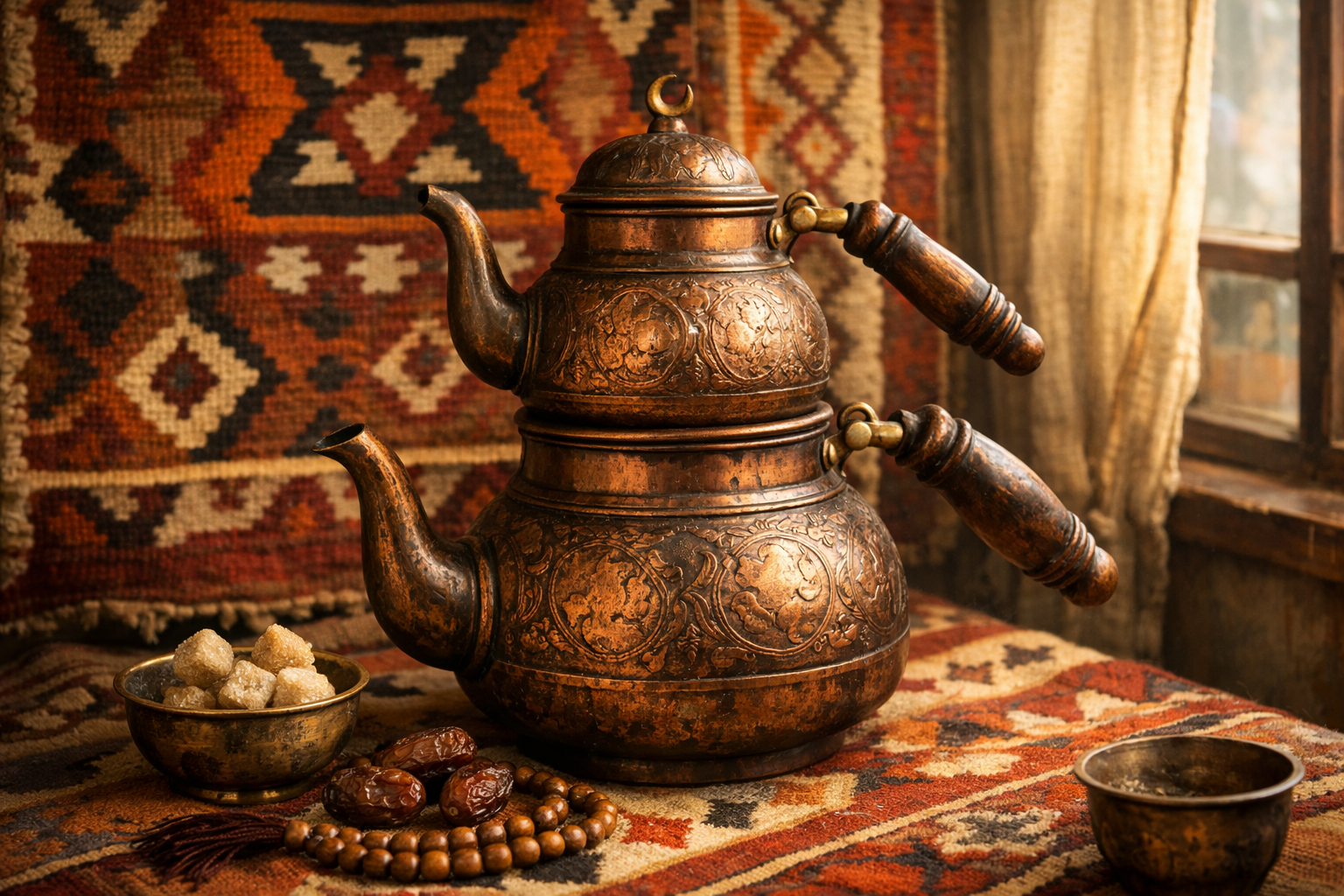 Bakır çaydanlık ve Anadolu tekstili