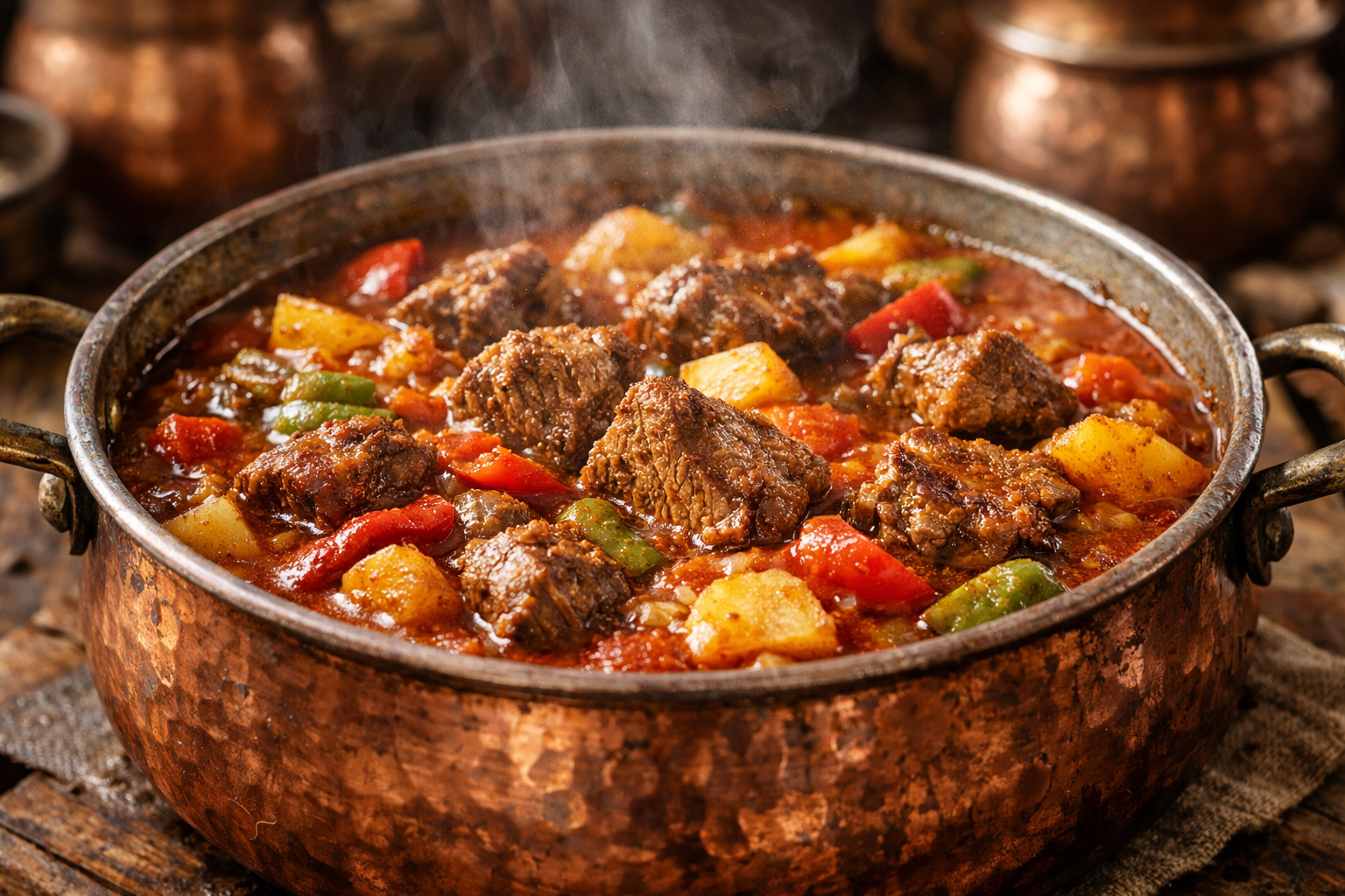 Bakır tencerede pişen geleneksel Anadolu yemeği